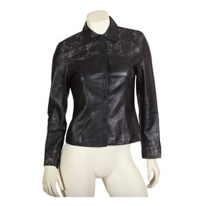 Siena Studio Black Leather And Lace Jacket Blazer Size Small
